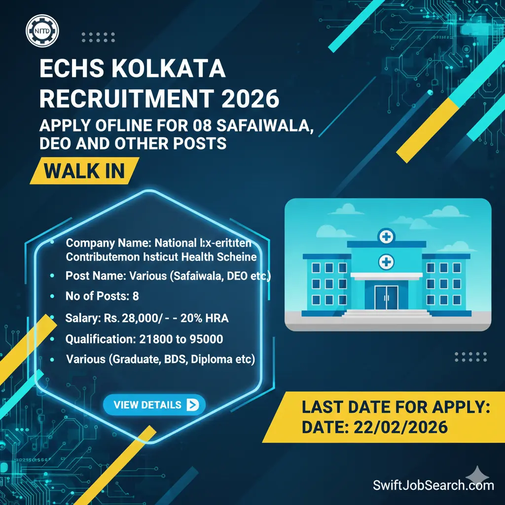 ECHS Kolkata Recruitment 2026 - Apply Offline for 08 Safaiwala, DEO and Other Posts