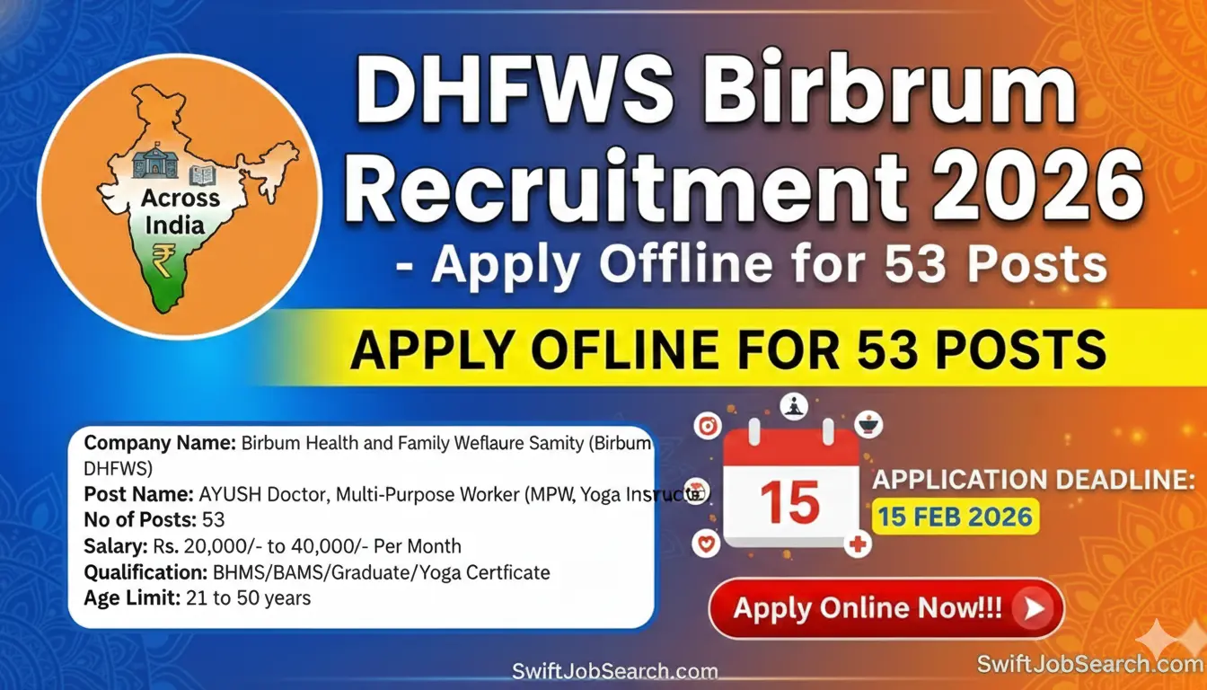DHFWS Birbhum Recruitment 2026 - Apply Offline for 53 AYUSH Doctor, Yoga Instructor And More Posts