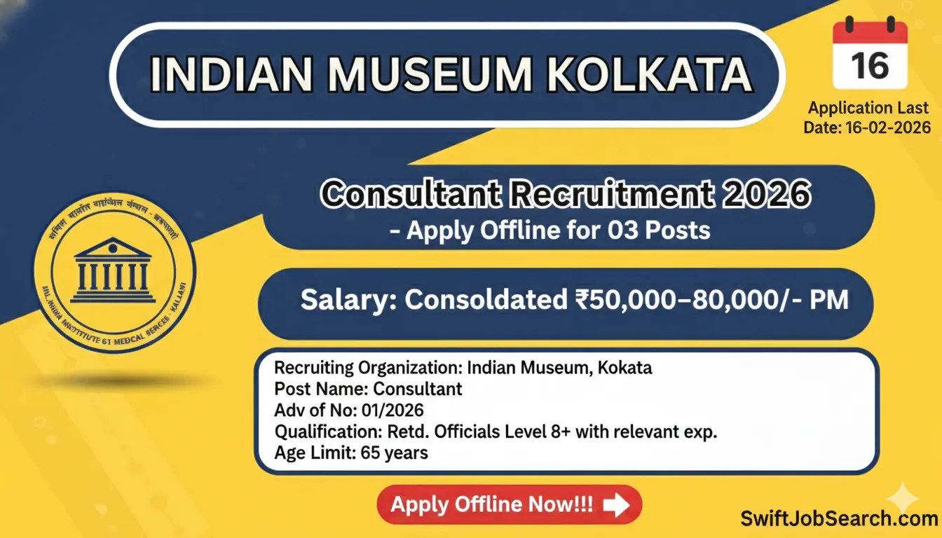 Indian Museum Kolkata Consultant Recruitment 2026 - Apply Offline for 03 Posts