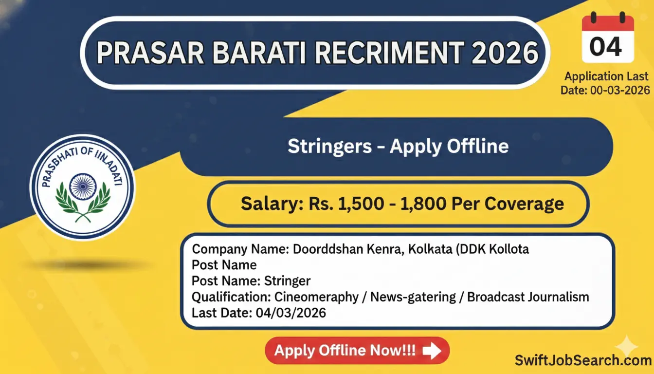 Prasar Bharati Stringers Recruitment 2026 - Apply Offline